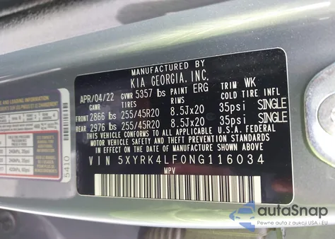 2022 Kia Sorento Sx Prestige из США, поврежденный, VIN 5XYRK4LF0NG116034